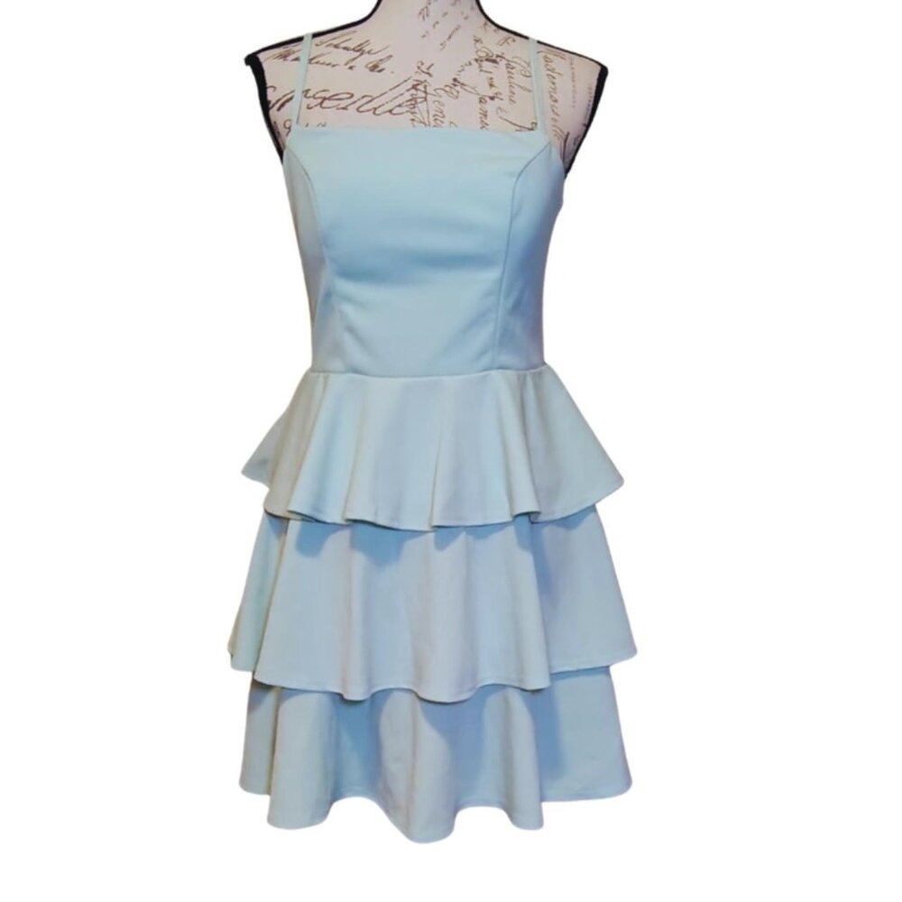 Trixxi Pastel Green Tiered Ruffle Cutout Back Knee Length Party Dress L Wedding
